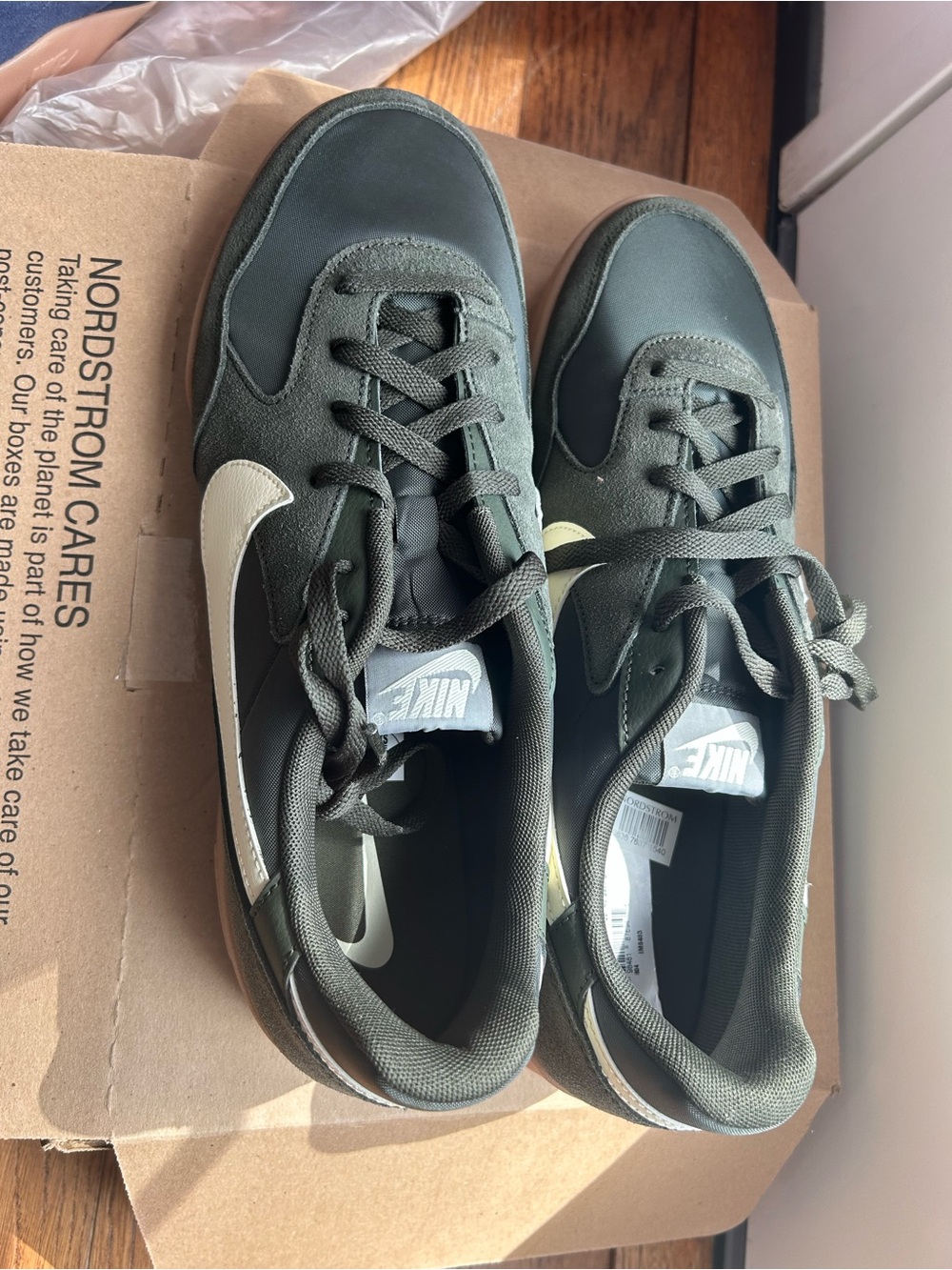 Nike Olive Green and White Low-Top Sneakers